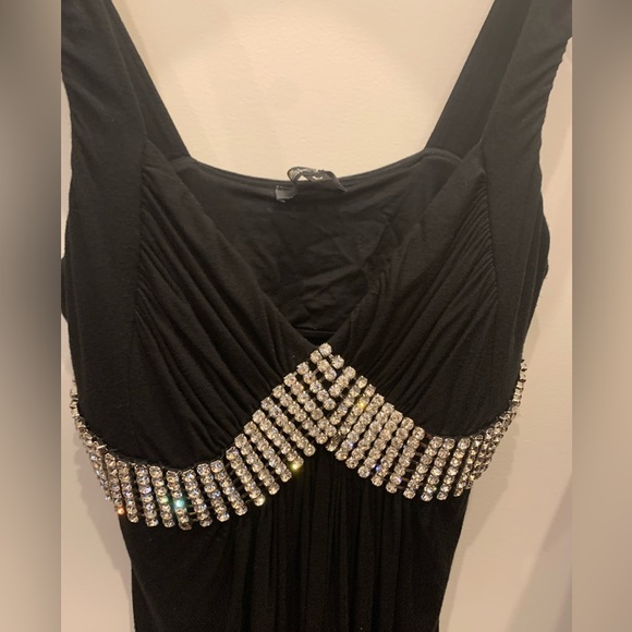 SKY- Long Black gown with large clear stones under the lined bust. Size Large - Picture 5 of 5